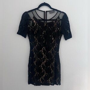 Astr Black Nude Lace Cap Sleeve Mini Dress Size X Small